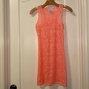 Xhilaration Girl's Coral Swimsuit Cover up Crochet Dress Size Large 10-12 NWOT